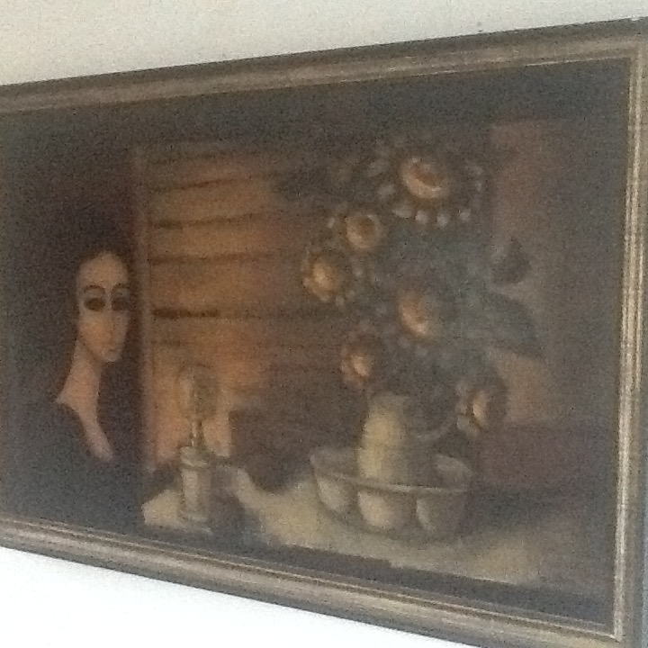 1960 la femme à la lampe et bouquet