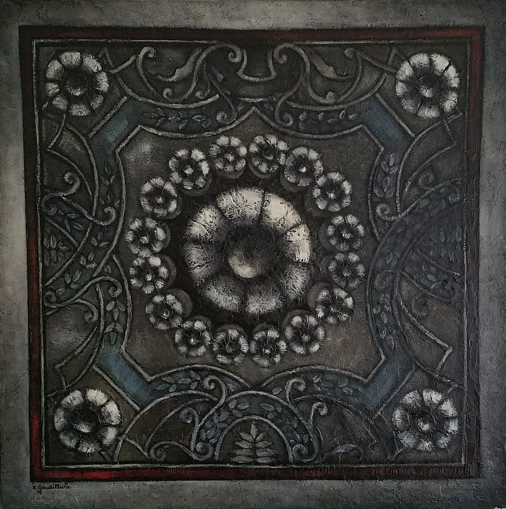 1960 le plafonnier,la tapisserie 1,15-1,15 panneau bois