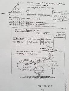 1982 facture du tableau Lip acquis par le Musée du Temps