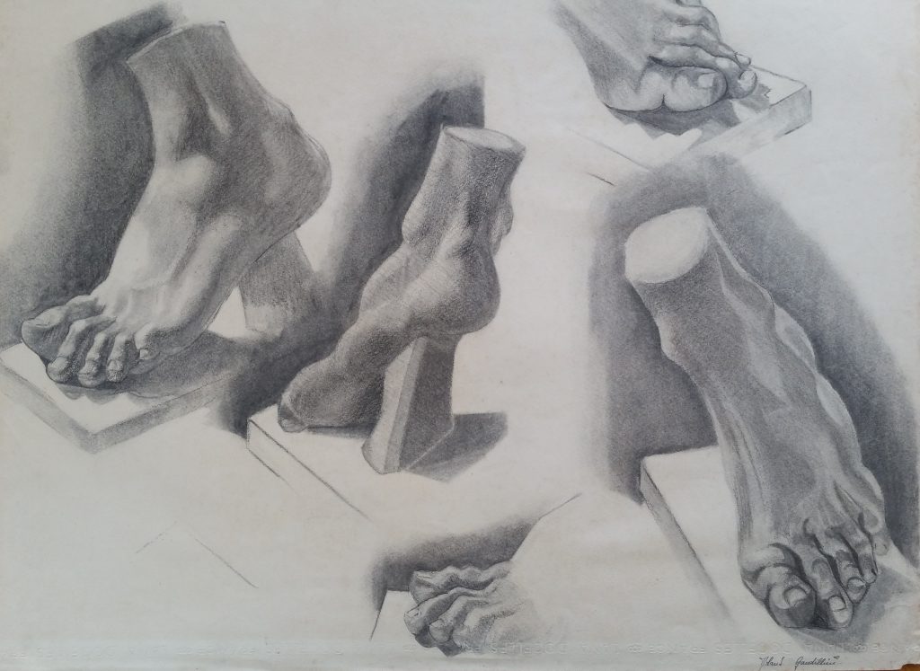 1951 étude de pieds 0,65-0,50 étude dessin fusain école des Beaux Arts Besançon