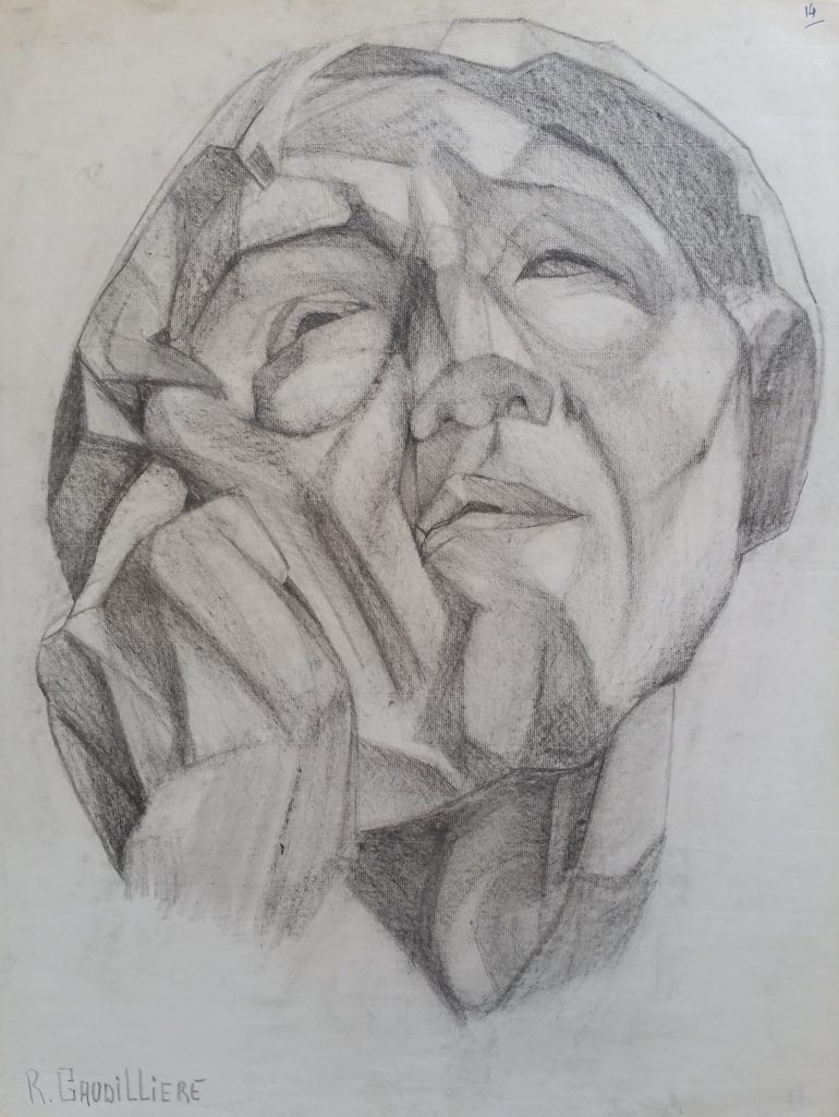 1952 visage 0,64-0,48 étude dessin,Médaille Premier prix,Arts Décoratifs Paris
