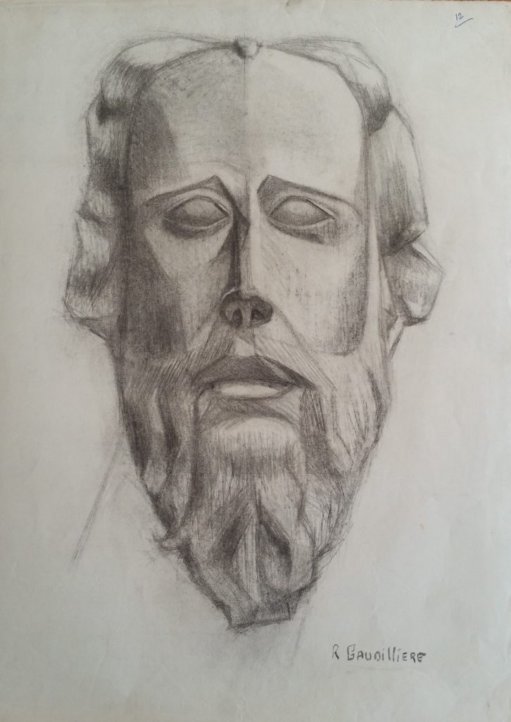 1952 visage d'homme n°12 0,48-0,64 étude dessin, Arts Décoratifs Paris