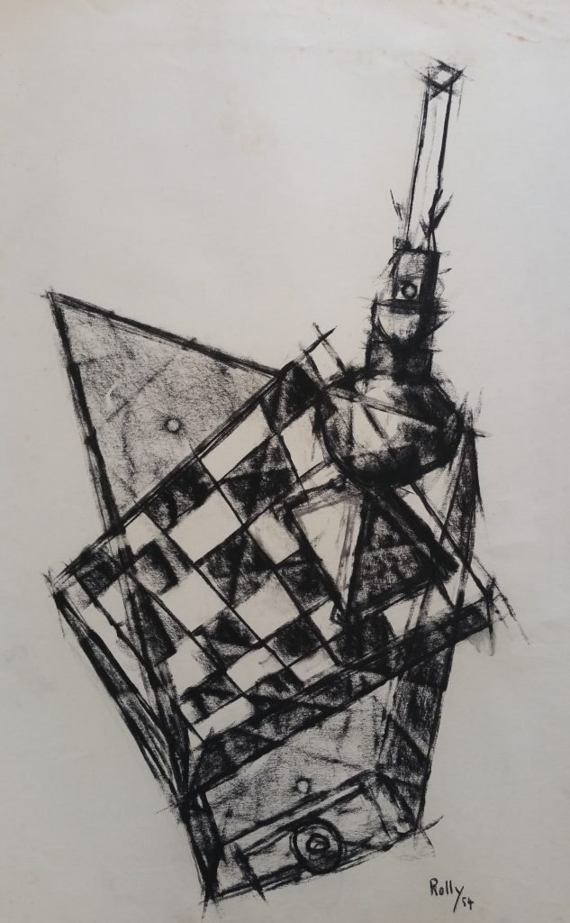 1954 damier 0,65-0,50 étude dessin,Arts Décoratifs Paris,signé Rolly 54