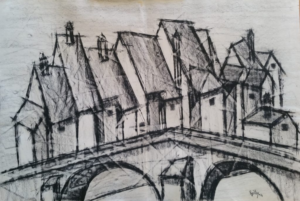 1954-le-vieux-pont-075-105-dessin-fusain-ecole-des-beaux-arts-parissigne-rolly