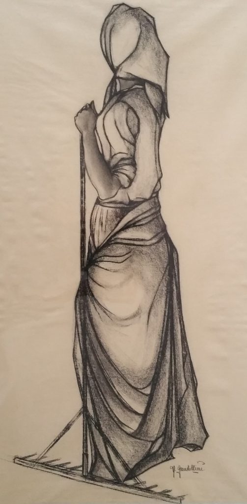 1970 femme au rateau fusain 0,65-0,35