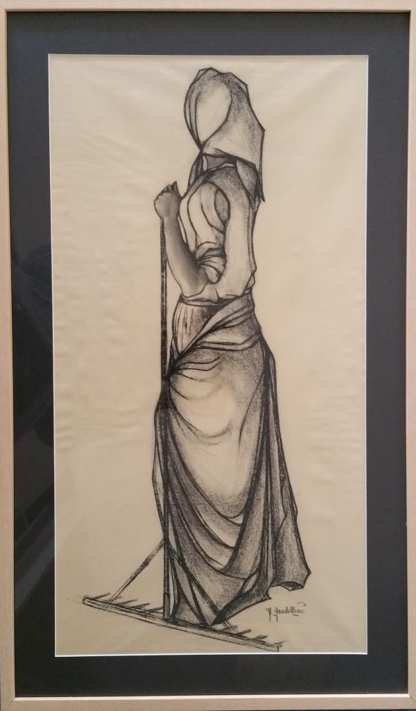 1970 femme au rateau fusain