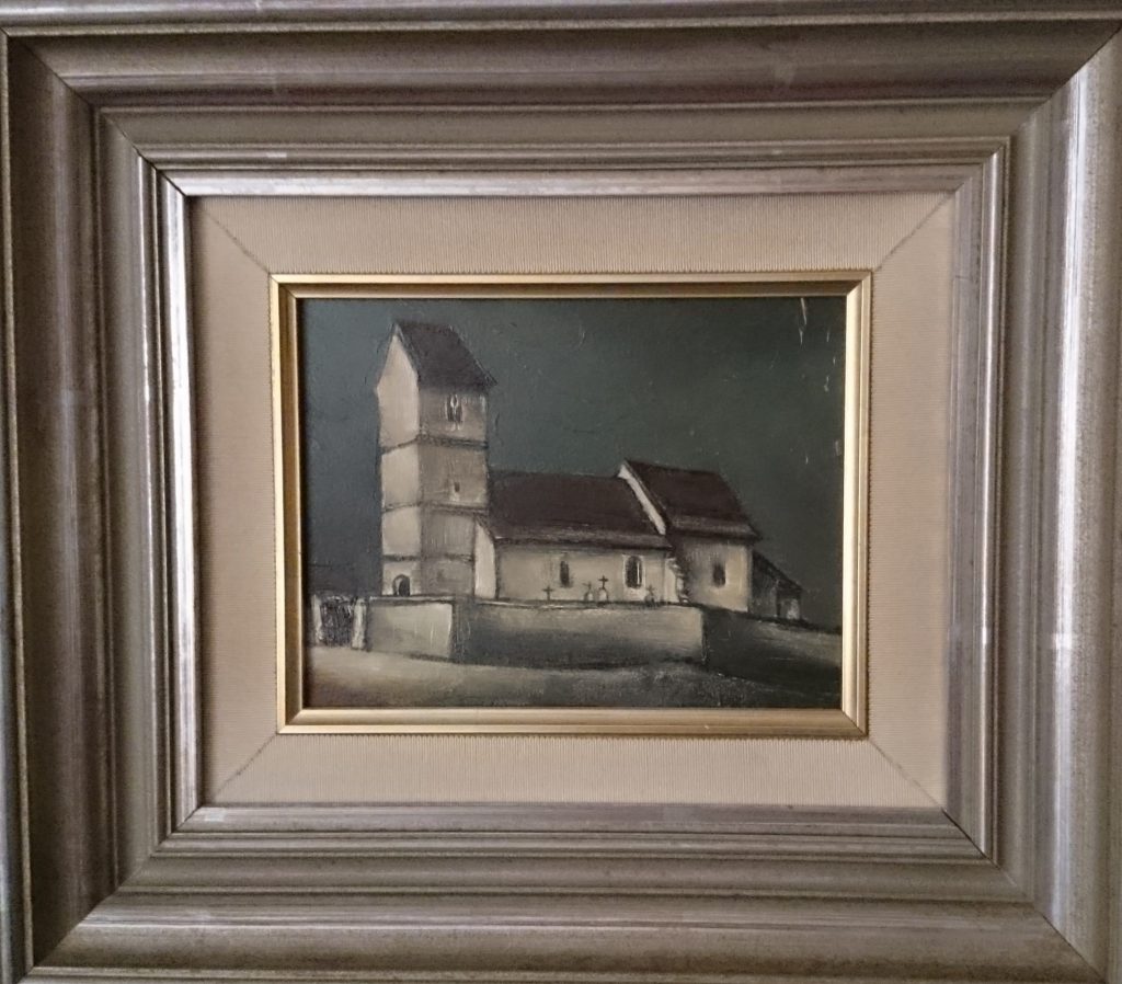 1980 l'église HF1 0,14-0,18 isorel,non signé,dédicacé au dos