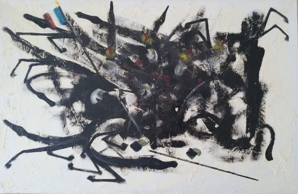 1963 la guerre,drapeau français 0,60-0,82 toile,non signé