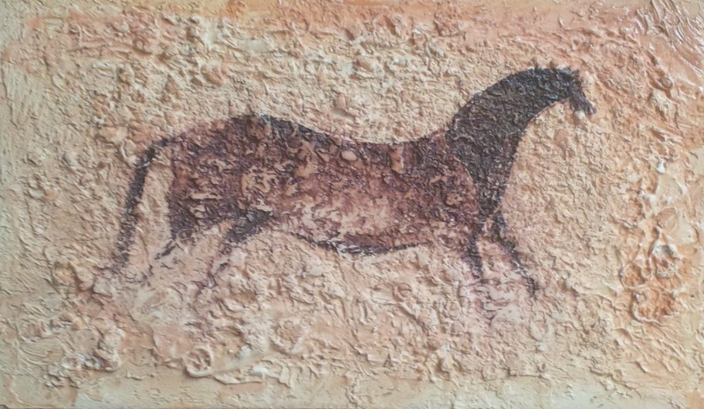 1959 le cheval chinois 4F 0,12-0,20 plâtre sur isorel isorel