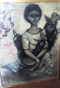 1962 la jeune fille ou femme aux chévres 30F 0,91-0,73 toile roland gaudillière