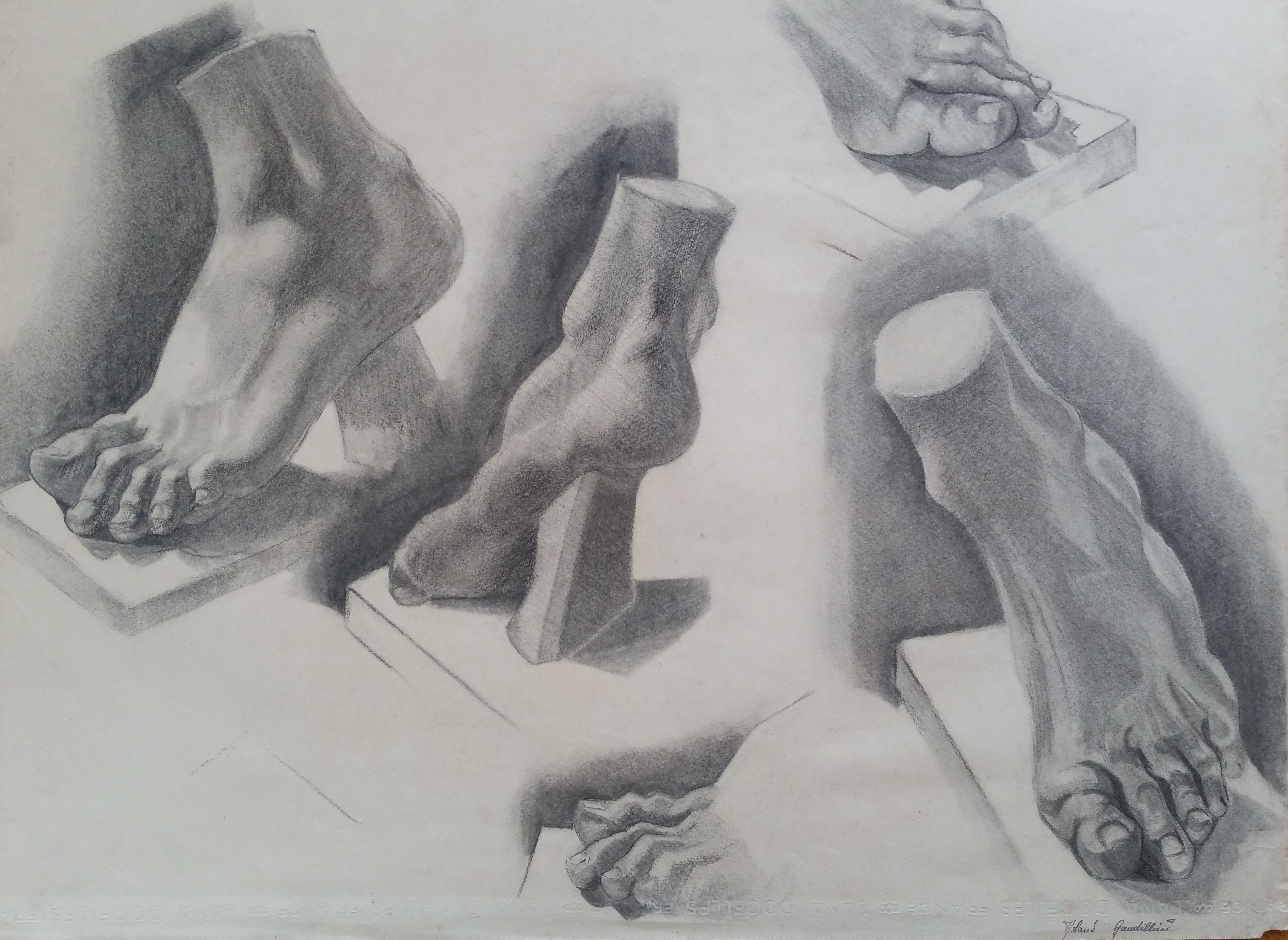 Dessin Fusain Nu Féminin Années 70 - École Des Beaux-Arts œuvre Originale