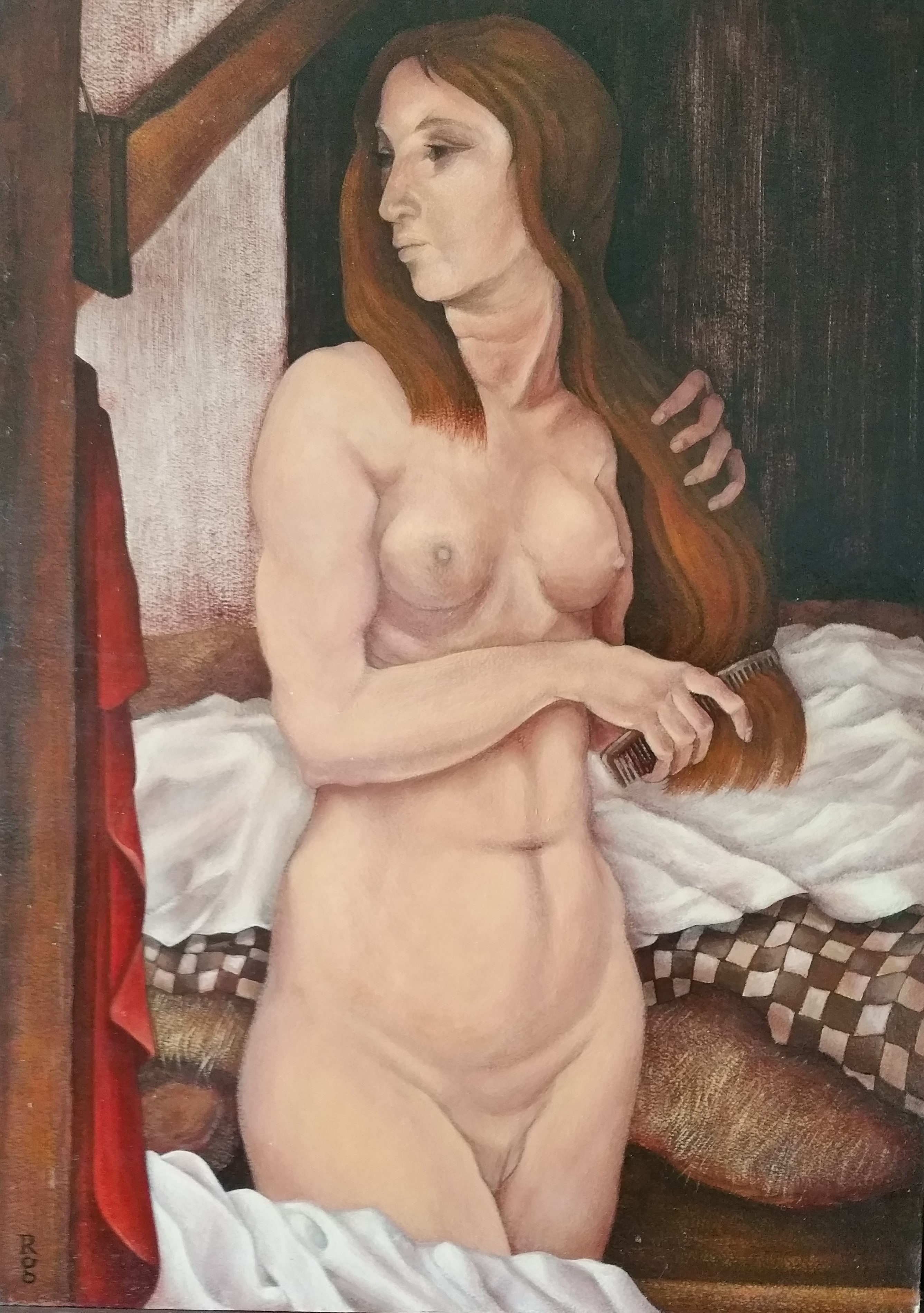 1980 Fille de ferme à sa toilette