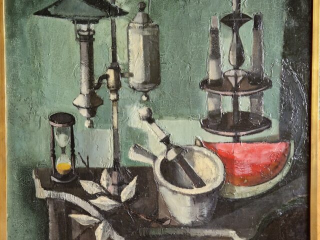 1960 Nature morte à la pastéque et au mortier 1,16-0,81 isorel